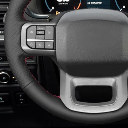MEWANT DIY Black Smooth Woven Embossed Faux Leather Steering Wheel Cover for Ford F150 Lightning F350 2024 Expedition