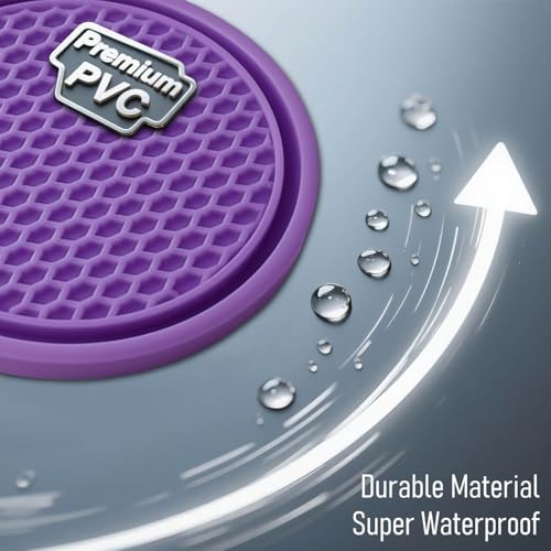 Car Cup Holder Coaster 4 Pack - Non Slip & Shockproof,Flexible PVC Rubber Insert for Car/Truck/SUV/Van (2.75"x0.2") Universal Fit Auto Cup Holders Accessories for Women and Man (Purple) - color: Purple