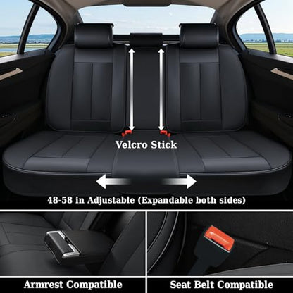 Coverado Car Seat Covers, Back Seat Cover, 3-Pieces Black Rear Car Seat Covers, Waterproof Car Seat Cushion, Car Seat Protector, Leather Seat Cover Seat Protector Universal Fit Most Cars - color: Black