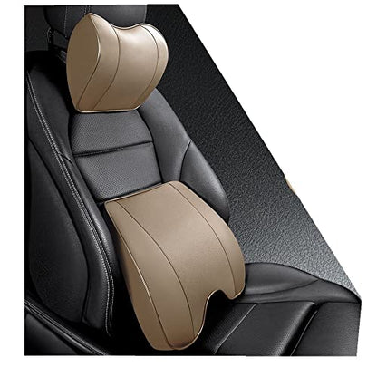 Memory Foam+PU Leather Lumbar Pillow - Car Middle/Lower Back Support Pillow - Suitable for Car Seats, Office Chairs, Recliners, etc. (Beige) - color: Beige