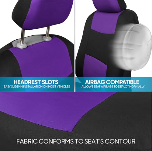 BDK PolyPro Car Seat Covers Full Set in Purple on Black, Front and Rear Split Bench Seat Covers for Cars, Easy to Install Car Seats Cover Set and Accessories for Auto Trucks Van SUV - Purple - color: Purple