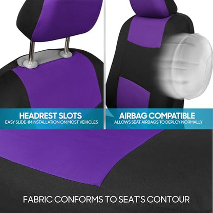 BDK PolyPro Car Seat Covers Full Set in Purple on Black, Front and Rear Split Bench Seat Covers for Cars, Easy to Install Car Seats Cover Set and Accessories for Auto Trucks Van SUV - Purple - color: Purple