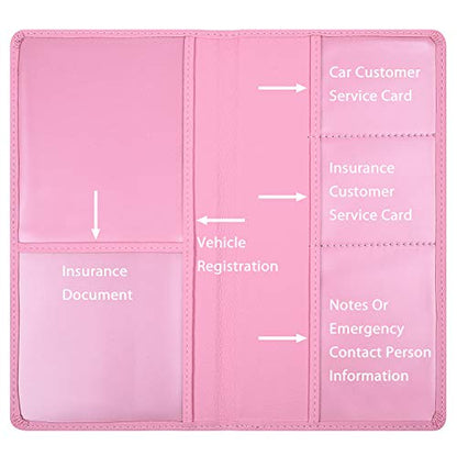 Wisdompro Car Document Holder Organiser, PU Leather Vehicle Insurance and Registration Holders Wallet Case for ID Card, Driving Licence, Key Contact Information Cards - color: Pink