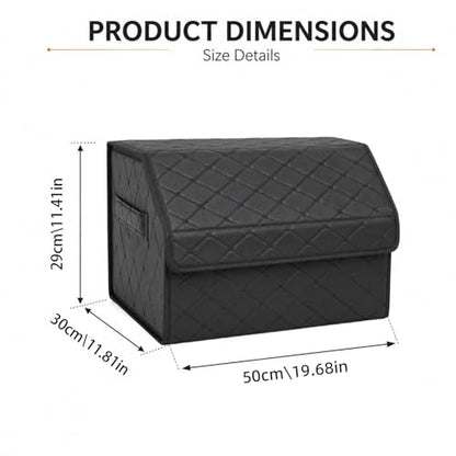 2Pack Leather Trunk Organizer for SUV & Sedans - Extra Large Foldable Car Storage Box with Lid, Adjustable Removable Dividers and Carry Handle, Collapsible Auto Cargo Organizer Black
