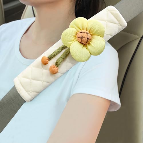 2-Pack Soft Seat Belt Covers Universal Car Shoulder Pad Cushions for Comfortable Driving & Bag Strap Protection Off-White Cream Large Flower - color: Cream Large Flower