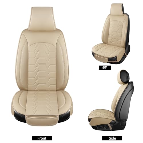 Leather car Seat Covers Breathable Car Seat Protector Front seat Covers Universal Fit for 95% Car Truck SUV Van Vehicles （Beige，2PCS） - color: Beige