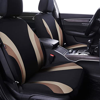 CAR PASS Line Rider Sporty Cloth 11PCS Universal Fit Car Seat Cover -100% Breathable with 5mm Composite Sponge Inside,Airbag Compatible,3zipper Bench(Full Set, Black and Beige) - color: Black and Beige, size: Full Set