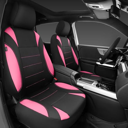 CAR PASS Waterproof Car Seat Covers Front Seats Only with 5mm Composite EVA, Neoprene Car Seat Cover Separate Headrest Cover, Quick Setup Universal Fit for Car SUV Trucks,Airbag Compatible Black Pink - color: Pink Black Front