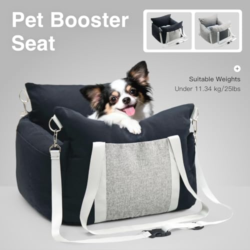 Pet Car Booster Seat for Small Dogs up to 25 lbs with Safety Straps, Storage Pockets, Travel Carrier Bed with Detachable Cover, Machine Washable (Black) - color: Black
