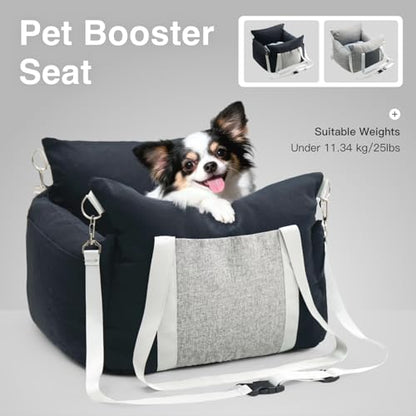 Pet Car Booster Seat for Small Dogs up to 25 lbs with Safety Straps, Storage Pockets, Travel Carrier Bed with Detachable Cover, Machine Washable (Black) - color: Black