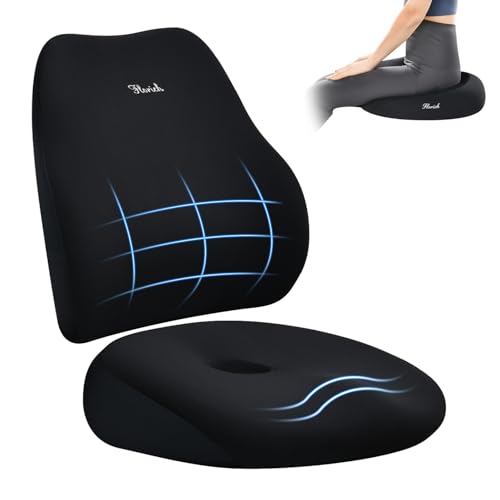 FLORICH Large Car Seat Cushion and Lumbar Support Pillow, Ergonomic Memory Foam Driving Seat Cushion for Back & Sciatica Pain Relief, Non-Slip Washable Seat Cushion for Car, Driver, Office-Black - color: Black, size: 2 Peices