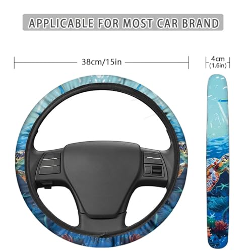 GLENLCWE Car Steering Wheel Cover,Sea Turtle,Cute Style,Universal 15 Inches,Breathable Sweat-Absorbent Car Steering Wheel Cover - color: Sea Turtle