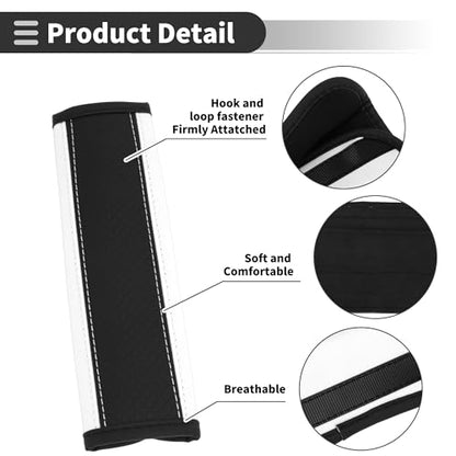 Black White Seat Belt Cover Pad Faux Leather 24cm Seatbelt Strap Cushion Shoulder Padding 2 Pcs - color: Black,White