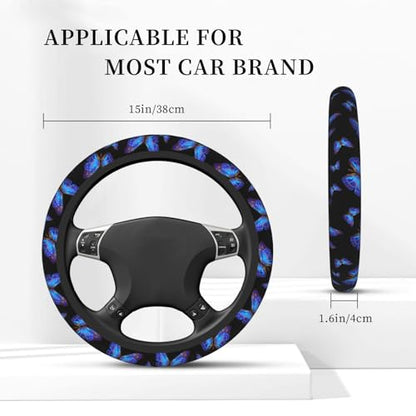 Blue Butterfly Neoprene Steering Wheel Cover Anti-Slip Elastic Steering Wheel Protector 15in Universal Car Accessories Fit Cars, SUVs, Auto - color: Blue Butterfly