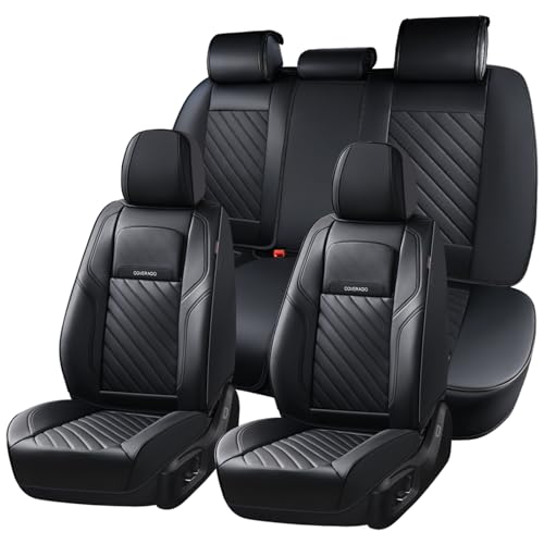 Coverado Car Seat Covers Full Set 5 Pieces, Luxury Nappa Leather Seat Covers Universal Fit Waterproof Non-Slip Breathable Front & Back Automotive Seat Protectors for Cars, SUVs, Trucks - color: Black-0, size: FullSet