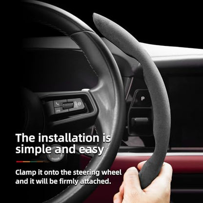 Suede Thin Car Steering Wheel Cover, 2 Piece, Suitable for Round and D Shaped Steering Wheels, Black - color: Black, size: 2pcs: Fits Round/D-Shaped Steering Wheels