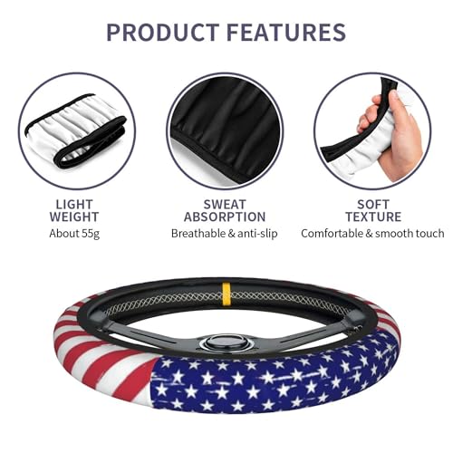American Flag Steering Wheel Cover - Retro United States Flag Steering Wheel Car Cup Holder Pad 2 Pack 15 Inch Steering Wheel Cover Women Men Anti Slip Breathable Wheel Cover