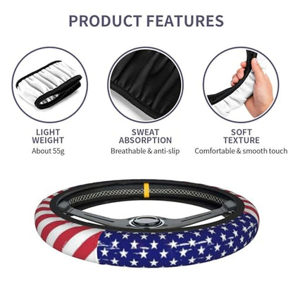 American Flag Steering Wheel Cover - Retro United States Flag Steering Wheel Car Cup Holder Pad 2 Pack 15 Inch Steering Wheel Cover Women Men Anti Slip Breathable Wheel Cover