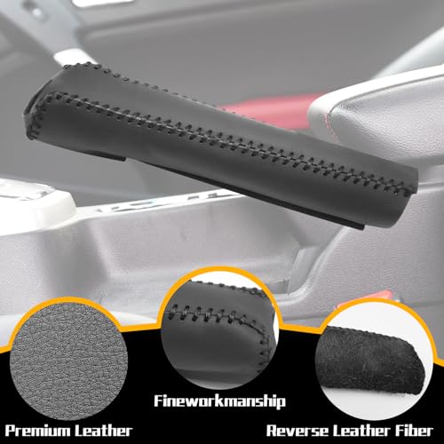 Genuine Leather Handbrake Protector Cover Compatible with Hyundai Rohens-Coupe 2009-2012 Anti-Slip Hand Brake Parking Lever Sleeve Black