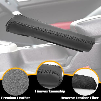 Genuine Leather Handbrake Protector Cover Compatible with Hyundai Rohens-Coupe 2009-2012 Anti-Slip Hand Brake Parking Lever Sleeve Black