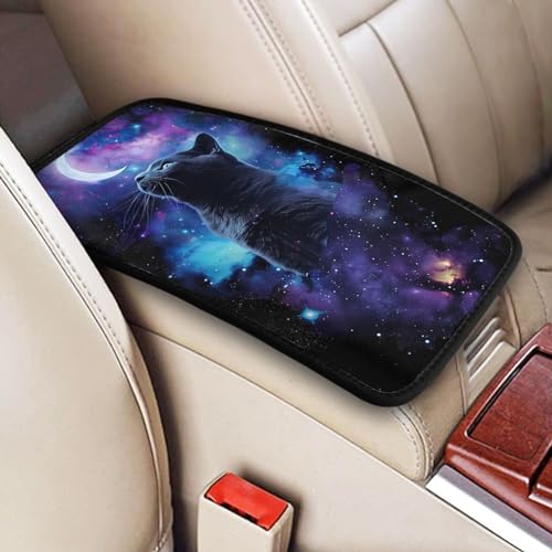 Universal Car Center Console Cushion Pad, Cute Cat and Moon Soft Waterproof Car Center Console Cover Auto Armrest Seat Box Cover Protector for Most Vehicle SUV Truck Car - color: Cute Cat And Moon
