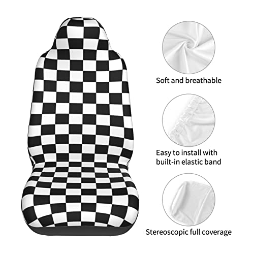 Black and White Racing Checkered Pattern Front Seat Covers 2 Pack, Vehicle Seat Protector Car Mat Covers, Fit Most Bucket Seats - color: Black And White Racing Checkered Pattern