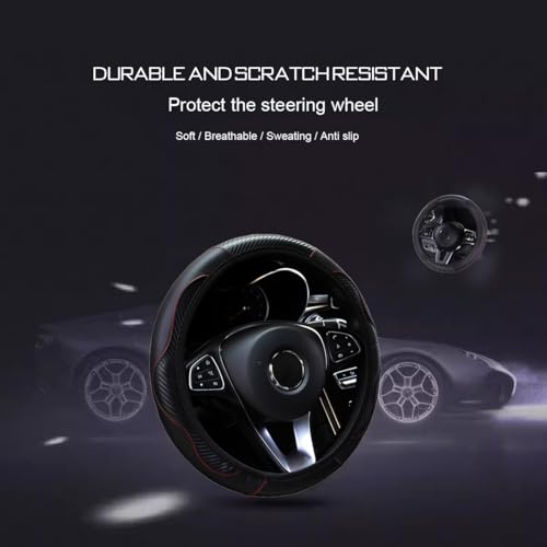 Ultra Fine Carbon Fiber Leather Steering Wheel Cover, Anti Slip and Sun Protective Protect The Steering Wheel, Easy to Install,Universal of 14.5"-15" (Black) - color: Black