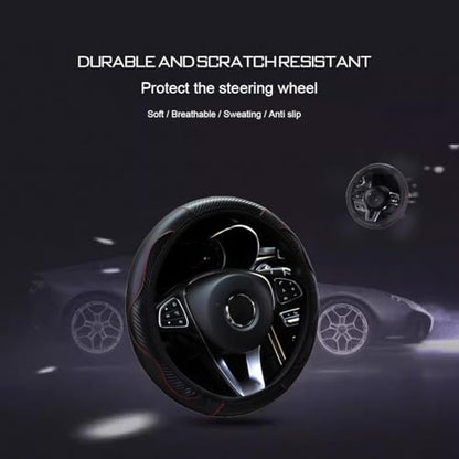 Ultra Fine Carbon Fiber Leather Steering Wheel Cover, Anti Slip and Sun Protective Protect The Steering Wheel, Easy to Install,Universal of 14.5"-15" (Black) - color: Black