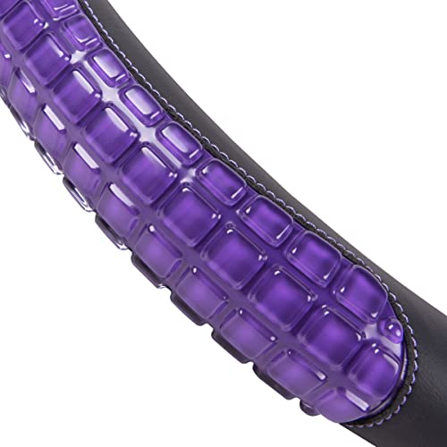 Flying Banner car Steering Wheel Cover Gel Massage Velvet Cool Warm Universal Size 15 inches SUV Truck Anti Slip Odorless Summer Winter (Black Purple, Gel Massage) - color: Black Purple