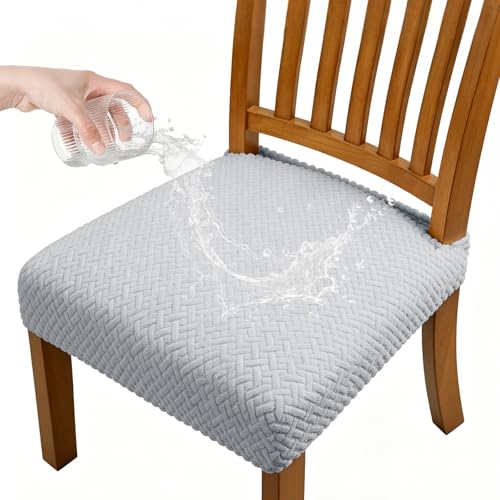 Dioxide Waterproof Seat Covers for Dining Room Chairs, Stretch Chair Covers Slipcover Protector Kitchen Chair Seat Covers for Hotel Banquet Party (Rear-Gapped,Light Gray, 6 PCS) - color: Waterproof-light Gray, size: set of 6