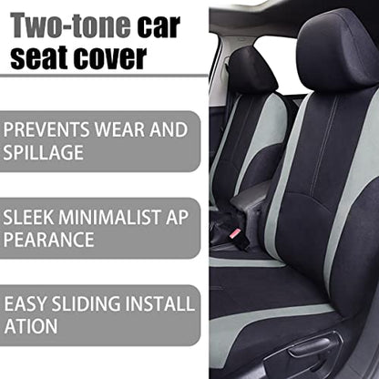 AICEL 9 Piece Car Seat Covers Full Set, Front and Rear Split Bench Auto Seat Protectors, Universal Two-Tone Washable Automotive Seat Covers (Gray) - color: Gray