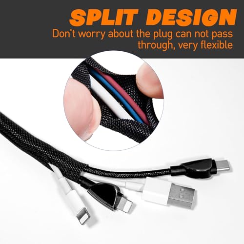 Split Braided Sleeve Cable Management Wire Loom Cord Covers for High-Temperature Automotive Harness and Home Cable Management, 25ft - 1 inch Self-Wrapping Tubing Cord Protector - size: 1"-25 Feet