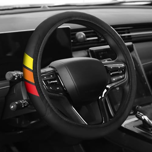 Premium Leather Steering Wheel Cover Compatible with Toyota Tacoma 4Runner Tundra TRD Camry Rav4 Cars, Universal Fit 14-15 Inch, Breathable, Comfortable Grip, Lightweight, Easy Install Accessory - color: Tri-color Yellow