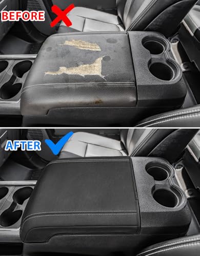 Center Console Armrest Cover for 2011-2016 Ford F250 F350 F450 Super Duty Accessories, Vinyl Leather Middle Armrest Cusion Protector, Anti-Scratch, Bucket Seat Only, Black Gray Stitching - size: Bucket Seat, 11-16 F250-F450, gray stitch