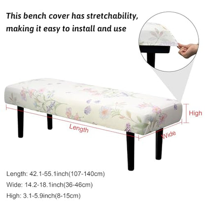 Stretch Bench Cover, Seat Cushion Protector, Washable Slipcover, Printed Rectangle Cover for Dining Room, Living Room, Kitchen - color: Cherry Blossom Magnolia