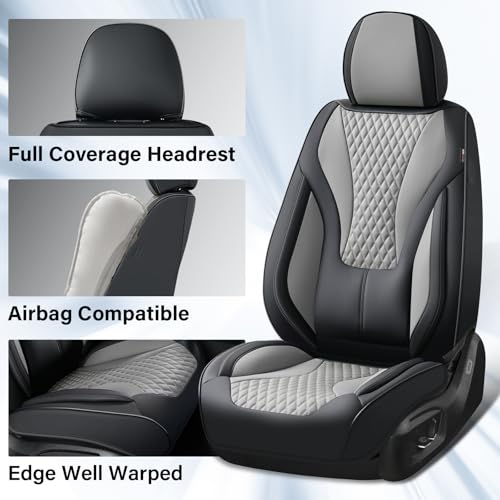 Coverado Waterproof Nappa Leather Car Seat Covers, Automotive Fullset Seat Covers, 5 Seat Car Seat Cushion & Protector, Black&Gray Front and Rear Covers Universal Fit for Most Cars, SUVs, Trucks - color: Black&Gray, size: FullSet