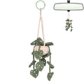 DICHA Crochet Hanging Plant - Aesthetic Car Accessory for Women - Rear View Mirror Leaf