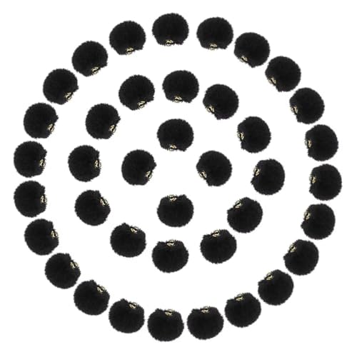 Tupalizy 50PCS Fluffy Pom Poms Charms Soft Fuzzy Faux Fur Puff Ball Pendant for Keychains Bracelets Earrings Jewelry Making Tassels Bags DIY Crafts Party Favors Gifts Accessories - color: Black