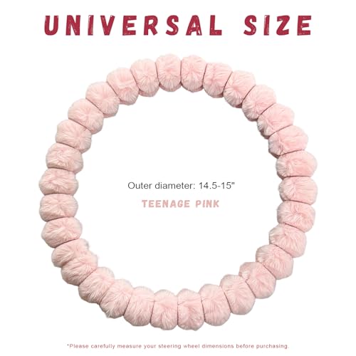 Fluffy Car Steering Wheel Cover, Soft Warm Plush Vehicle Steering Wheel Protector, 14.5-15 Inches Cute Anti-Slip Automotive Handle Cover for Women Girl, Car Accessories (Pink) - color: Pink
