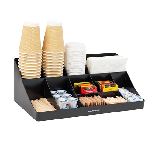 Mind Reader Cup and Condiment Station, Countertop Organizer, Coffee Bar, Kitchen, Stirrers, 17.875"L x 9.5"W x 6.625"H, Black - color: Black