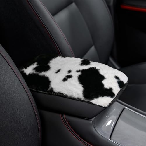 Furry Car Cow Print Armrest Cover- Cute Plush Center Console Pad Cars Interior Accessories for Women Men, Plush Protector Fit Most Auto Vehicle, SUV, Truck Arm Rest Box (Black) - color: Black