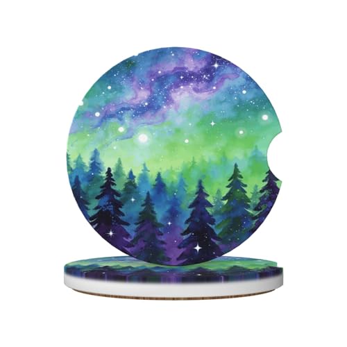 Starry Sky Forest 2 Pack Car Cup Holder Coasters Absorbent Ceramic Drink Coasters 2.56" Universal Anti Slip Cup Mat with Non-Scratch Cork Base Auto Accessories Interior for Women Men - color: Orange