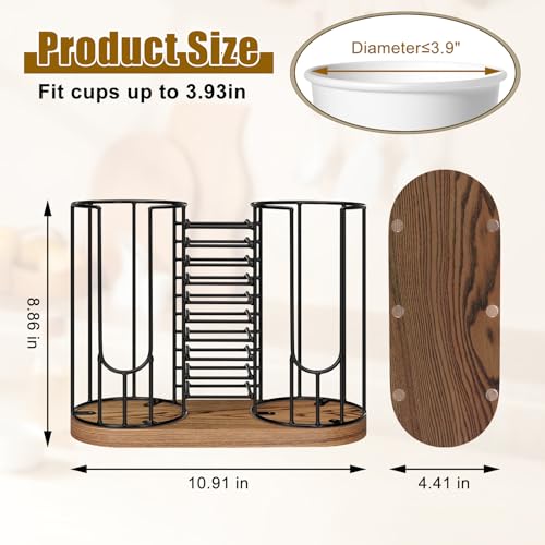 Coffee Cup Dispenser Rack with Wood Base, 18oz Cup Holder Organizer for Storing Paper Cups, Straws, Lids and Disposable Tableware(3-compartment) - color: Black 3-Compartment