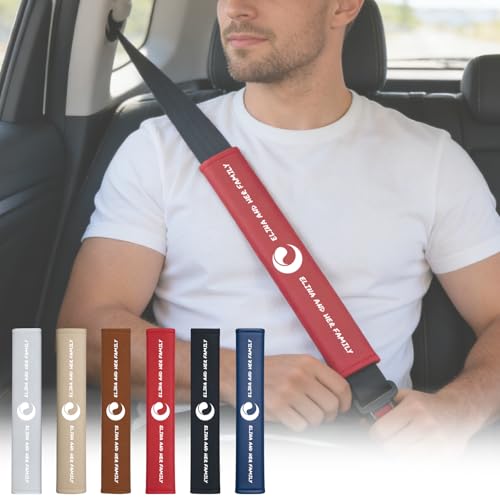 Seat Personalized Belt Cover Pad – Custom Name or Logo Design Heat-Pressed Nappa Leather Shoulder Protector, Soft Seatbelt Covers for Kids, Car, SUV, or Truck