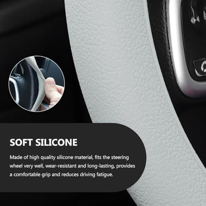 Car Steering Wheel Cover, 13 to 14 Inches Non-Slip Soft Silicone Steering Wheel Protector, Stretchable Elastic Steering Wheel Cover Fits Most Cars for Men and Women (Gray) - color: Gray