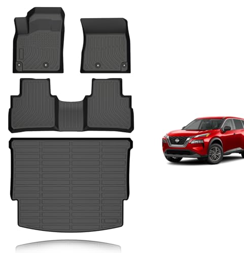 KELCSEECS Floor Mats & Cargo Liner for 2026 2025 2024 2023 2022 2021 Nissan Rogue(Not Fit Sport Models) Car Mats Cargo Mats Trunk Mat All Weather Rogue Floor Mats Accessories - style: 12)For 2021-2026 Rogue(Not Sport) Full Set