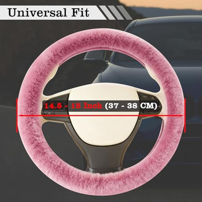 Furry Warm Steering Wheel Cover, Universal 14.5-15 Inch Winter Plush Warm Steering Wheel Cover, Soft Fluffy, Anti-Slip Design, Soft Texture (Pink) - color: Pink Plush