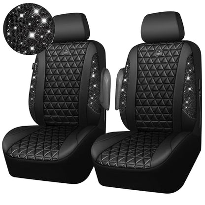 CAR PASS Bling Diamond Leather Car Seat Covers 2 Front Seats Interior Sets, Waterproof Shining Glitter Sparkly Crystal Universal Armrest Fit Automotive Truck SUV Cute Women Girl, Black PU Rhinestone - color: Black Diamond, size: Two Front Seats