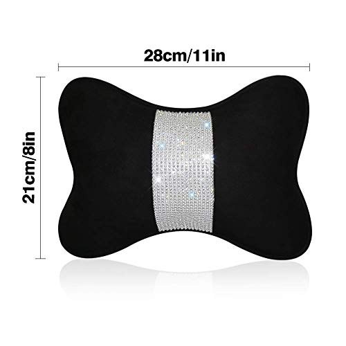 2 - Pack Bling Car Seat Neck Rest Pillow Soft Plush Crystal Headrest Head Support Cushion Car Decor Accessories for Women,Universal Fit for Car Seat Headrest, Black