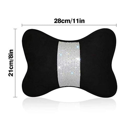 2 - Pack Bling Car Seat Neck Rest Pillow Soft Plush Crystal Headrest Head Support Cushion Car Decor Accessories for Women,Universal Fit for Car Seat Headrest, Black
